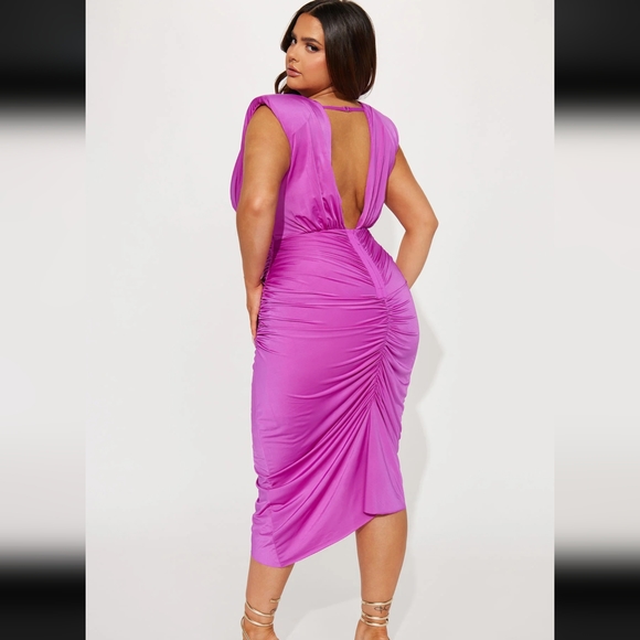 Fashion Nova - Fallon Ruched Midi Dress - Magenta - Picture 12 of 14
